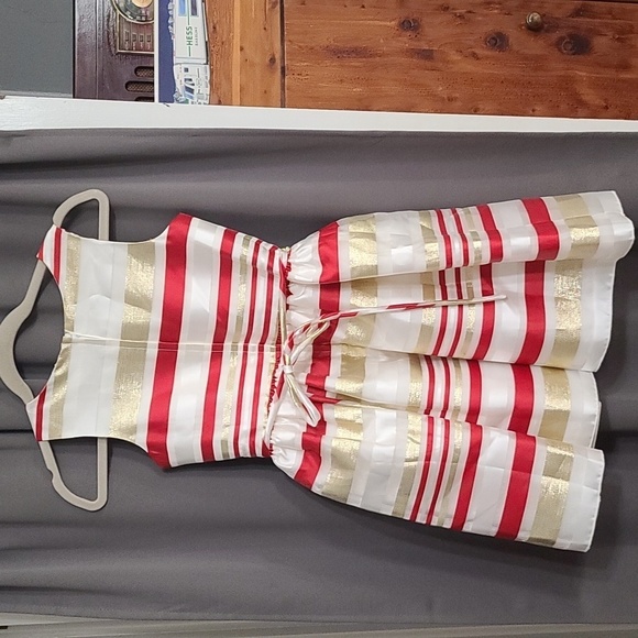Rare Editions Girls Dress Red Shimmery Gold White Jeweled Zip Christmas 12 EUC - Picture 6 of 10
